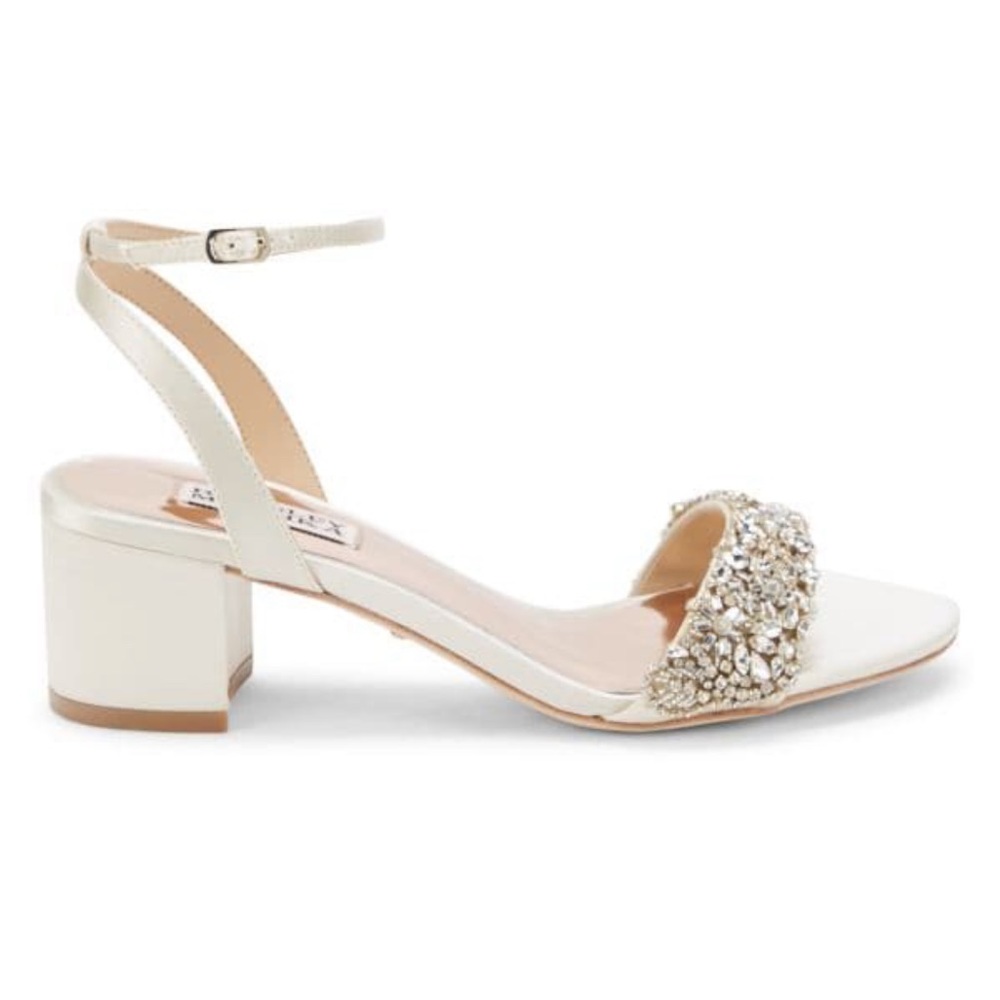 Badgley Mischka Ivory Embellished Block Heel Sandals